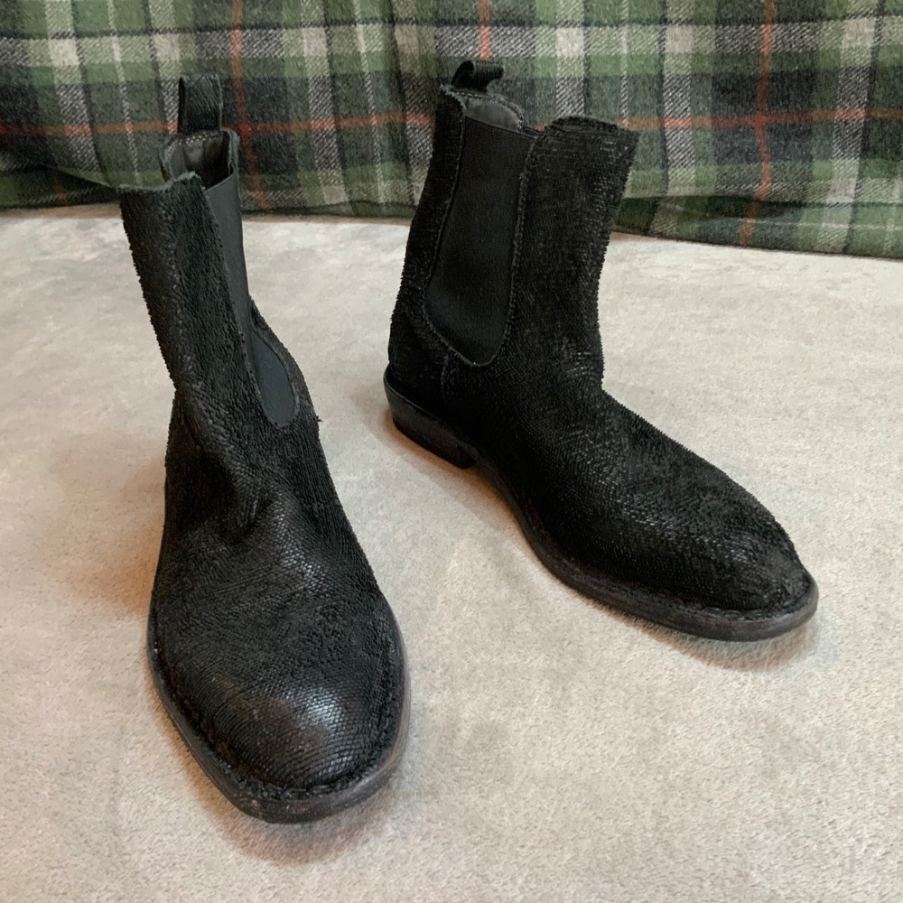 Moma Black Textured Leather Chelsea Boots Italian Handcrafted Ankle Boots EU 38